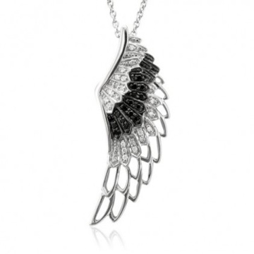 Black White Diamond 925 Silver Angel Wing Pendants Necklace Jewelry